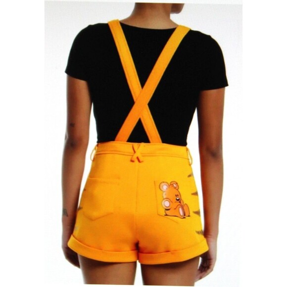 Hot Topic Nickelodeon Garfield Cat Face Orange Overall Shorts Suspenders Costume - Picture 15 of 16